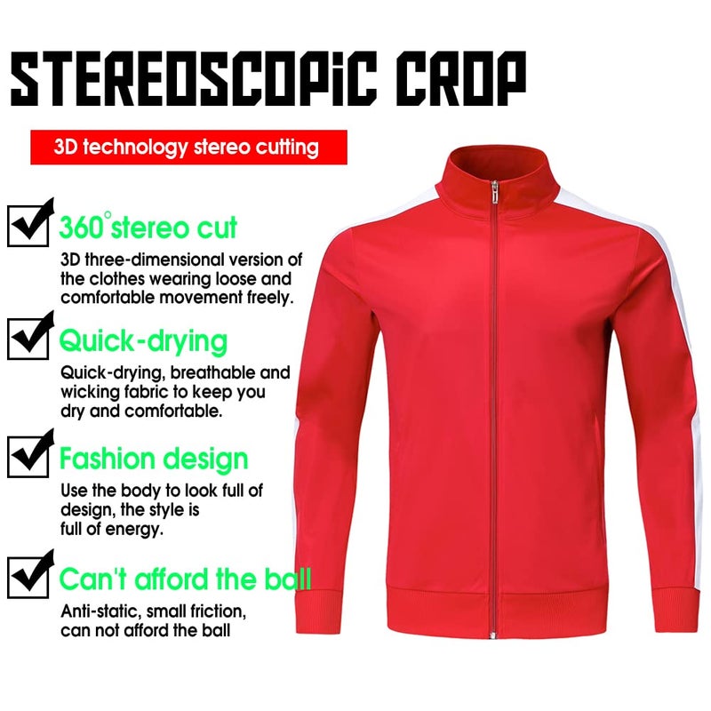Shinestone Men's Sport Casual Tracksuit Warm Up Tracksuit Gym Training Wear for Christmas (Red, Medium) - Image 4